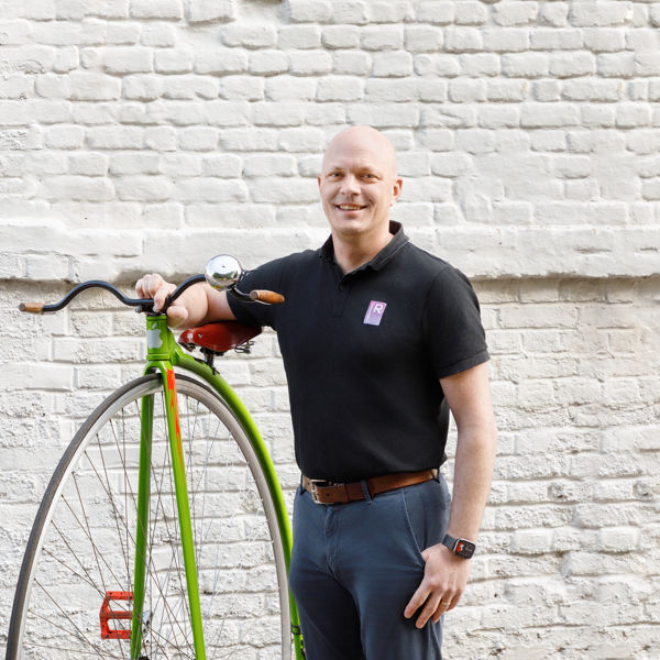 Rolf Woodward with Penny Farthing bicycle